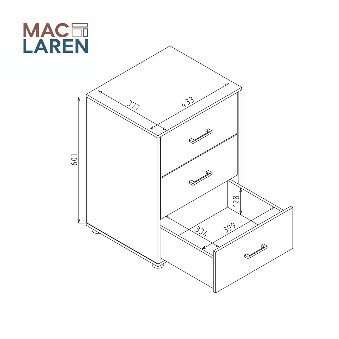 Macey 3 Drawer Pedestal Cabinet - White