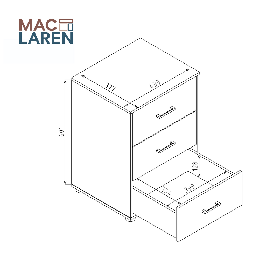 Macey 3 Drawer Pedestal Cabinet - Oak